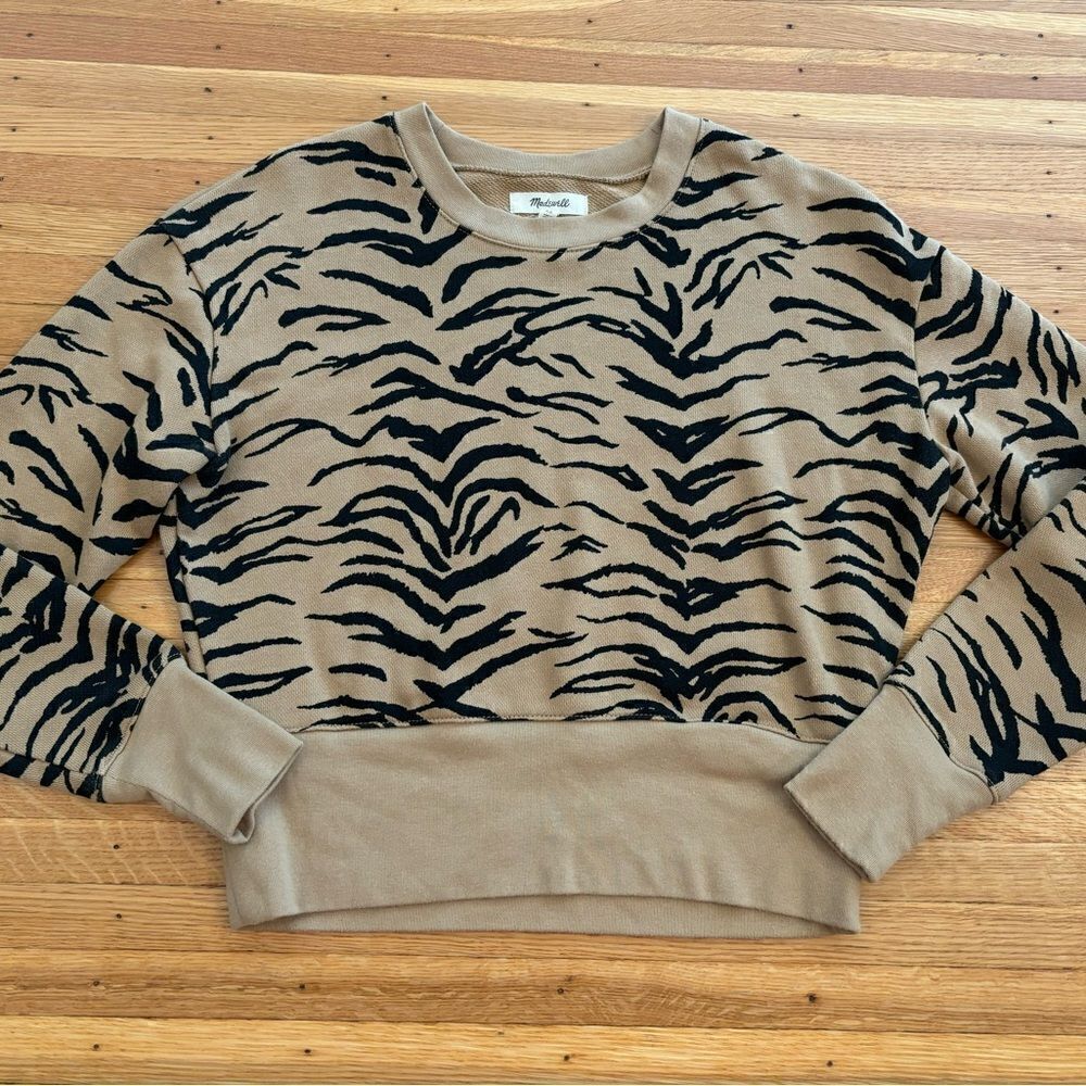 Madewell Tan Zebra-Print Sweatshirt with Black Pattern